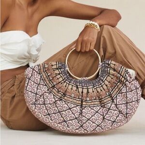 Anthropologie Embellished Quilted Satchel